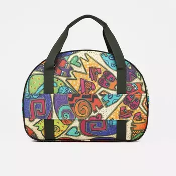 Сумка дорожная на молнии, наружный карман, цвет бежевый/разноцветный