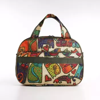 Сумка дорожная на молнии, наружный карман, цвет бежевый/разноцветный