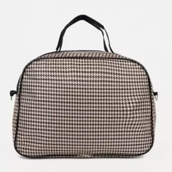 Сумка дорожная на молнии, наружный карман, длинный ремень, цвет чёрный/бежевый