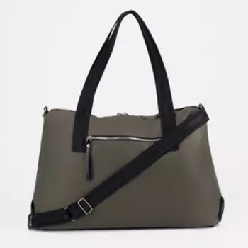 Сумка дорожная на молнии, наружный карман, длинный ремень, цвет хаки