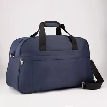 Сумка дорожная на молнии, наружный карман, длинный ремень, цвет синий