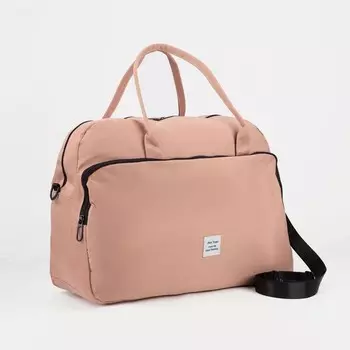 Сумка дорожная на молнии, наружный карман, длинный ремень, розовый