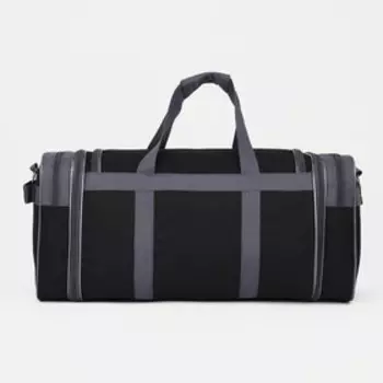 Сумка дорожная на молнии, с увеличением, 3 наружных кармана, длинный ремень, цвет чёрный/серый