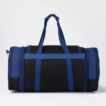 Сумка дорожная на молнии, с увеличением, 3 наружных кармана, длинный ремень, цвет чёрный/синий