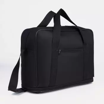 Сумка дорожная на молнии, с увеличением, наружный карман, длинный ремень, цвет чёрный