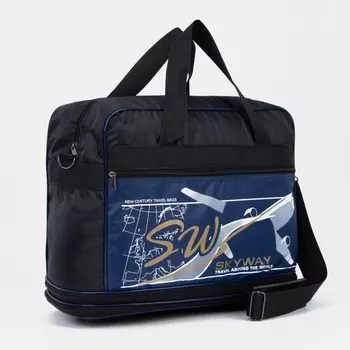 Сумка дорожная на молнии, с увеличением, наружный карман, длинный ремень, цвет чёрный/синий