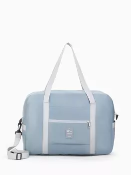 Сумка дорожная на молнии, 3 наружных кармана, держатель для чемодана, длинный ремень, серая