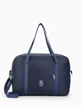 Сумка дорожная на молнии, 3 наружных кармана, держатель для чемодана, длинный ремень, синяя