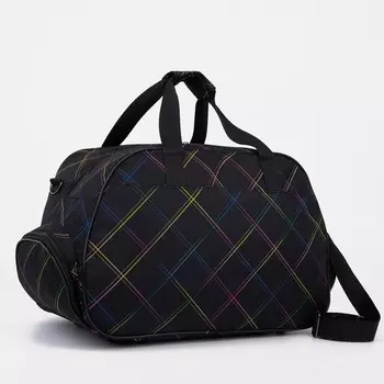 Сумка дорожная на молнии, 2 наружных кармана, длинный ремень, цвет чёрный