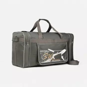 Сумка дорожная на молнии, 3 наружных кармана, длинный ремень, цвет хаки