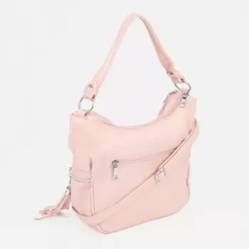 Сумка-хобо, отдел на молнии, наружный карман, длинный ремень, цвет розовый