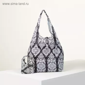 Сумка хозяйственная на кнопке, складная, цвет чёрный/белый