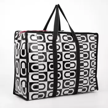 Сумка хозяйственная на молнии, 32 л, цвет чёрный/белый