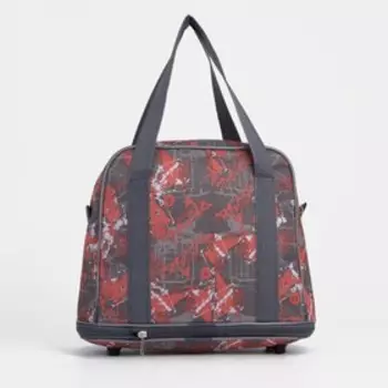 Сумка хозяйственная на молнии, с увеличением, наружный карман, цвет серый/красный