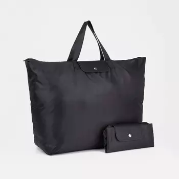 Сумка хозяйственная на молнии, складывается в кошелёк, цвет чёрный