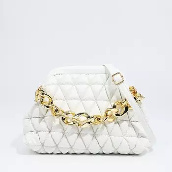 Сумка-клатч женская на фермуаре, с декоративной цепочкой, со стёжкой, белая
