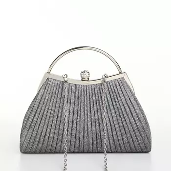 Сумка-клатч женская вечерняя на фермуаре, с металлической ручкой, серебристая