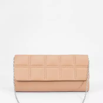 Сумка-клатч женская на магните, с серебристой цепочкой, однотонная, со стёжкой, бежевая