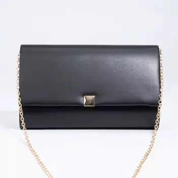 Сумка-клатч вечерняя на магните, с золотистой цепочкой, чёрная