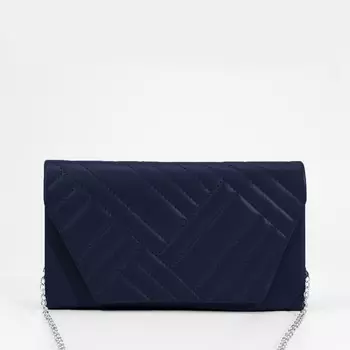 Сумка-клатч женская на магните, с серебристой цепочкой, однотонная, со стёжкой, тёмно-синяя