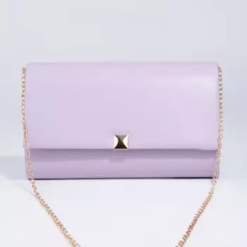 Сумка-клатч женская вечерняя на магните, с золотистой цепочкой, сиреневая