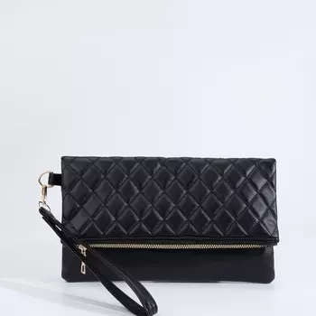 Сумка-клатч женская на молнии, с ремешком-ручкой, со стёжкой, чёрная