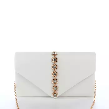 Сумка-клатч женская вечерняя на магните, на длинной цепочке, со стразами, белая