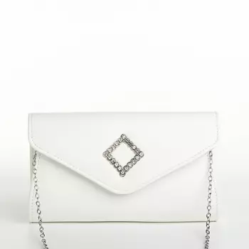 Сумка-клатч женская вечерняя на магните, на длинной цепочке, с декоративным элементом, однотонная, белая