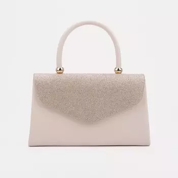 Сумка-клатч женская вечерняя на магните с ручкой, комбинированная, бежевая