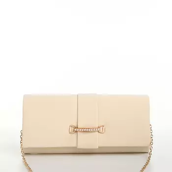 Сумка-клатч женская вечерняя на магните, на цепочке, с золотистой фурнитурой, однотонная, бежевая