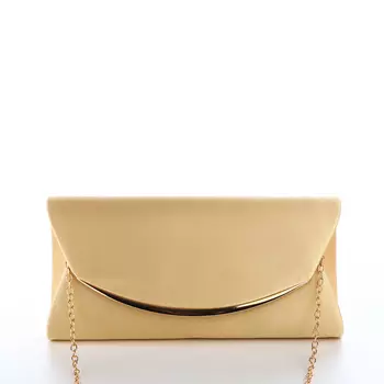 Сумка-клатч женская вечерняя на магните, на золотистой цепочке, однотонная, бежевая