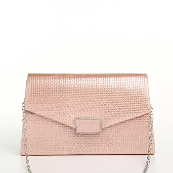 Сумка-клатч женская вечерняя на магните, на длинной серебристой цепочке, розовая
