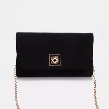 Сумка-клатч женская вечерняя на клапане, на длинной цепочке, однотонная, чёрная