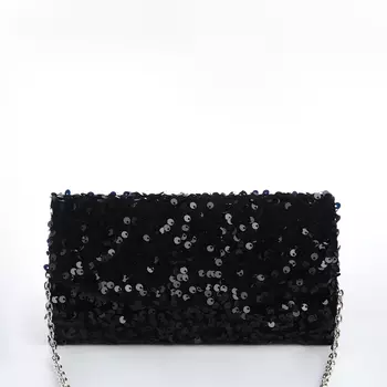 Сумка-клатч вечерняя на магните, на цепочке, с пайетками, чёрная