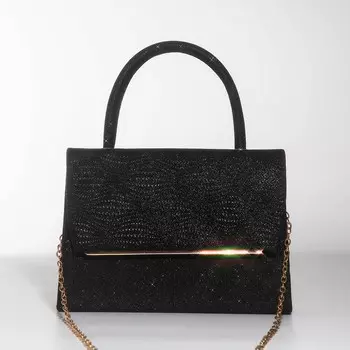 Сумка-клатч женская вечерняя на магните с ручкой, блестящая, чёрная