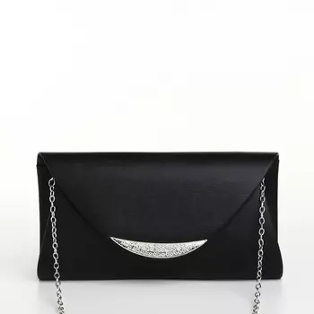 Сумка-клатч женская вечерняя на магните, на длинной цепочке, со стразами, мерцающая, чёрная