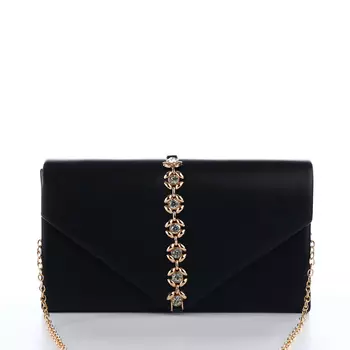 Сумка-клатч женская вечерняя на магните, на длинной цепочке, со стразами, чёрная