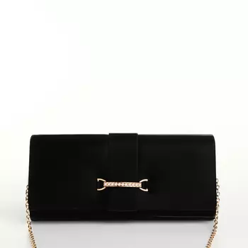 Сумка-клатч женская вечерняя на магните, на цепочке, с золотистой фурнитурой, однотонная, чёрная