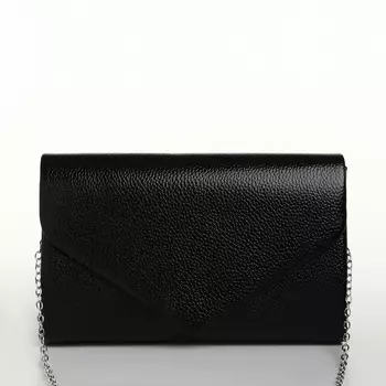 Сумка-клатч женская вечерняя на магните, на серебристой цепочке, чёрная