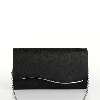 Сумка-клатч женская вечерняя на магните, на длинной цепочке, чёрная