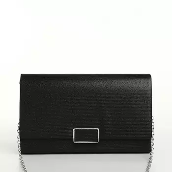 Сумка-клатч женская вечерняя на магните, на серебристой цепочке, однотонная, чёрная