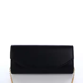 Сумка-клатч женская вечерняя на магните, на длинной цепочке, однотонная, чёрная