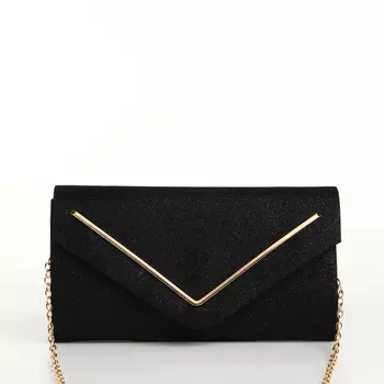 Сумка-клатч женская вечерняя на магните, на золотистой цепочке, чёрная