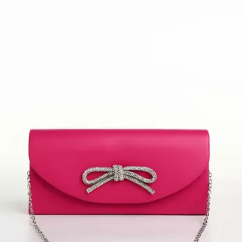 Сумка-клатч женская вечерняя на магните, на длинной цепочке, с декоративным бантом, фуксия
