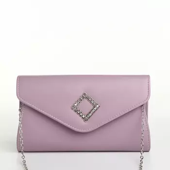 Сумка-клатч женская вечерняя на магните, на длинной цепочке, с декоративным элементом, однотонная, фиолетовая