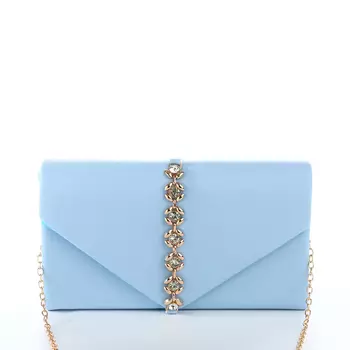 Сумка-клатч женская вечерняя на магните, на длинной цепочке, со стразами, голубая