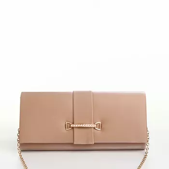 Сумка-клатч женская вечерняя на магните, на цепочке, с золотистой фурнитурой, однотонная, тёмно-бежевая
