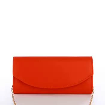 Сумка-клатч женская вечерняя на магните, на длинной цепочке, однотонная, оранжевая