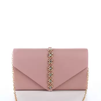 Сумка-клатч женская вечерняя на магните, на длинной цепочке, со стразами, розовая