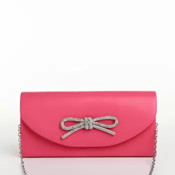 Сумка-клатч женская вечерняя на магните, на длинной цепочке, с декоративным бантом, розовая